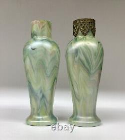 Rindskopf Marbled Glass Vases a Pair Iridescent Bohemian Glass Art Nouveau