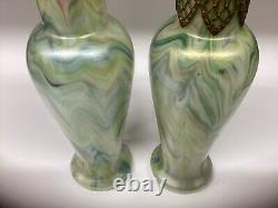 Rindskopf Marbled Glass Vases a Pair Iridescent Bohemian Glass Art Nouveau