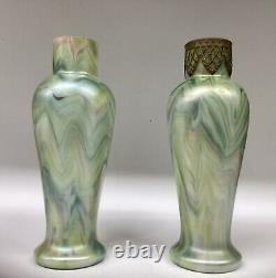 Rindskopf Marbled Glass Vases a Pair Iridescent Bohemian Glass Art Nouveau