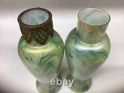 Rindskopf Marbled Glass Vases a Pair Iridescent Bohemian Glass Art Nouveau