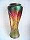 Rindskopf Pepita Red Green Iridescent Bohemian Antique Art Nouveau Glass Vase