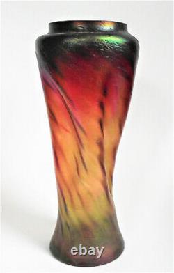 Rindskopf Pepita Red Green Iridescent Bohemian Antique Art Nouveau Glass Vase