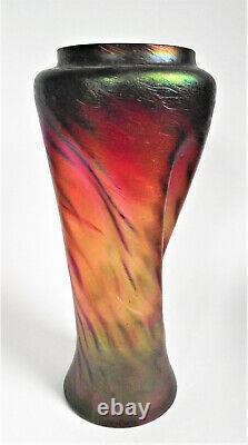 Rindskopf Pepita Red Green Iridescent Bohemian Antique Art Nouveau Glass Vase