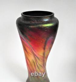 Rindskopf Pepita Red Green Iridescent Bohemian Antique Art Nouveau Glass Vase