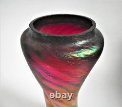 Rindskopf Pepita Red Green Iridescent Bohemian Antique Art Nouveau Glass Vase