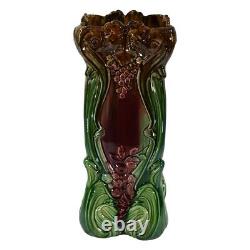 Roseville Majolica Early 1900s Art Nouveau Pottery Grapes Fruit Umbrella Stand