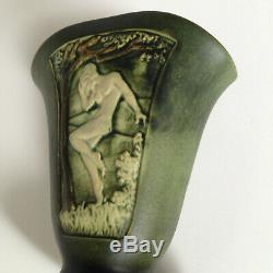 Roseville Rosecraft Art Nouveau Green Nude Panel Pottery Fan Vase Rare