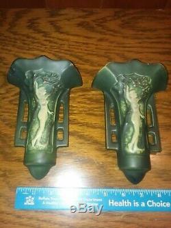 Roseville Rosecraft Art Nouveau Green Nude Panel Pottery Wall Pocket Pair Rare