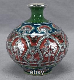 Royal Bonn Germany Old Dutch Art Nouveau Silver Overlay & Floral Vase