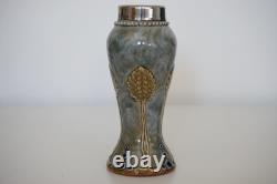 Royal Doulton Lambeth Art Nouveau Vase Silver Rim c. 1916-1917