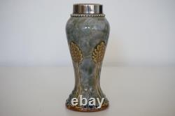 Royal Doulton Lambeth Art Nouveau Vase Silver Rim c. 1916-1917