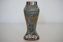 Royal Doulton Lambeth Art Nouveau Vase Silver Rim c. 1916-1917