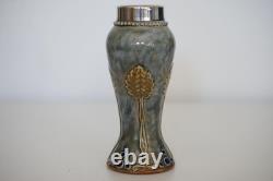 Royal Doulton Lambeth Art Nouveau Vase Silver Rim c. 1916-1917