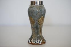 Royal Doulton Lambeth Art Nouveau Vase Silver Rim c. 1916-1917