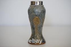 Royal Doulton Lambeth Art Nouveau Vase Silver Rim c. 1916-1917