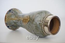 Royal Doulton Lambeth Art Nouveau Vase Silver Rim c. 1916-1917