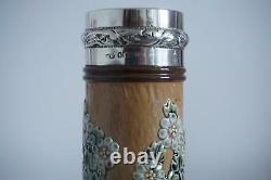 Royal Doulton Lambeth Art Nouveau Vases Silver Rims Ethel Beard c. 1903