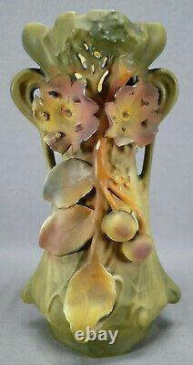 Royal Dux Amphora Style Cherries & Blossoms Art Nouveau Vase Circa 1904-1918