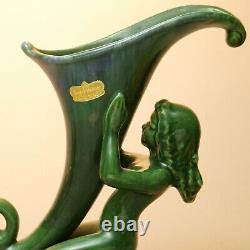 Royal Haeger vintage cornucopia green hugging female Art Nouveau nymph VASE tag