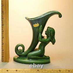 Royal Haeger vintage cornucopia green hugging female Art Nouveau nymph VASE tag