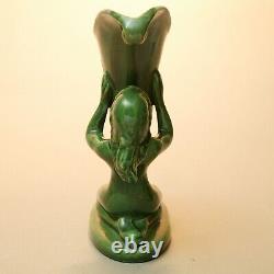 Royal Haeger vintage cornucopia green hugging female Art Nouveau nymph VASE tag