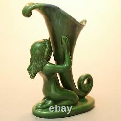 Royal Haeger vintage cornucopia green hugging female Art Nouveau nymph VASE tag