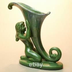 Royal Haeger vintage cornucopia green hugging female Art Nouveau nymph VASE tag