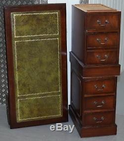 Rrp £1899 Brights Of Nettlebed Mahogany Twin Pedestal Partner Desk Green Leather