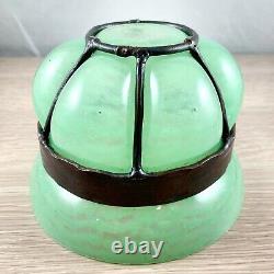 SCHNEIDER SIGNED 20THC FRENCH ART NOUVEAU GREEN GLASS With BLOWOUT WROUGHT IRON