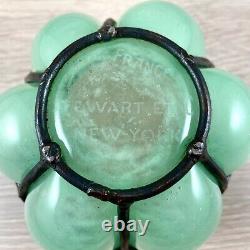 SCHNEIDER SIGNED 20THC FRENCH ART NOUVEAU GREEN GLASS With BLOWOUT WROUGHT IRON