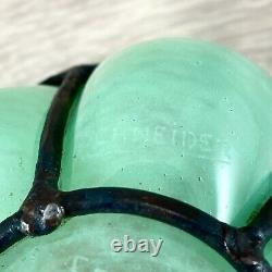 SCHNEIDER SIGNED 20THC FRENCH ART NOUVEAU GREEN GLASS With BLOWOUT WROUGHT IRON