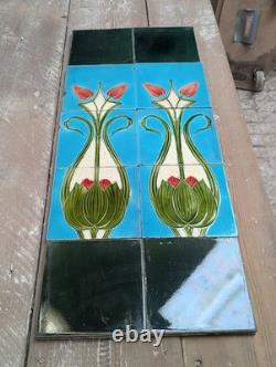 SET OF 10 RECLAIMED FIRE TILES ART NOUVEAU AND GREEN TILES Ref M2250