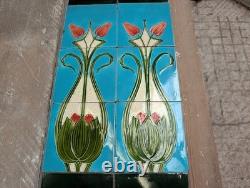 SET OF 10 RECLAIMED FIRE TILES ART NOUVEAU AND GREEN TILES Ref M2250