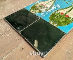 SET OF 10 RECLAIMED FIRE TILES ART NOUVEAU AND GREEN TILES Ref M2250