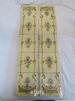 SET x 10 ART NOUVEAU FIREPLACE TILES RELIEF MOULDED ANTIQUE STYLISED FLORAL