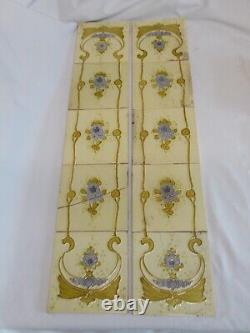 SET x 10 ART NOUVEAU FIREPLACE TILES RELIEF MOULDED ANTIQUE STYLISED FLORAL