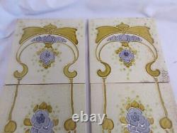 SET x 10 ART NOUVEAU FIREPLACE TILES RELIEF MOULDED ANTIQUE STYLISED FLORAL