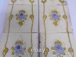 SET x 10 ART NOUVEAU FIREPLACE TILES RELIEF MOULDED ANTIQUE STYLISED FLORAL
