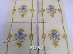 SET x 10 ART NOUVEAU FIREPLACE TILES RELIEF MOULDED ANTIQUE STYLISED FLORAL