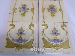 SET x 10 ART NOUVEAU FIREPLACE TILES RELIEF MOULDED ANTIQUE STYLISED FLORAL