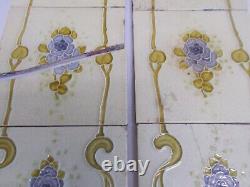 SET x 10 ART NOUVEAU FIREPLACE TILES RELIEF MOULDED ANTIQUE STYLISED FLORAL