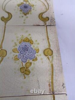 SET x 10 ART NOUVEAU FIREPLACE TILES RELIEF MOULDED ANTIQUE STYLISED FLORAL