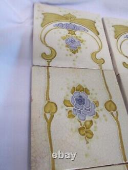 SET x 10 ART NOUVEAU FIREPLACE TILES RELIEF MOULDED ANTIQUE STYLISED FLORAL