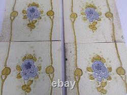 SET x 10 ART NOUVEAU FIREPLACE TILES RELIEF MOULDED ANTIQUE STYLISED FLORAL