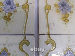 SET x 10 ART NOUVEAU FIREPLACE TILES RELIEF MOULDED ANTIQUE STYLISED FLORAL