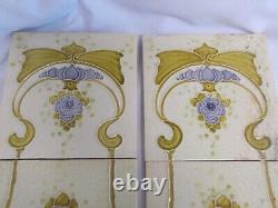 SET x 10 ART NOUVEAU FIREPLACE TILES RELIEF MOULDED ANTIQUE STYLISED FLORAL