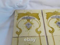 SET x 10 ART NOUVEAU FIREPLACE TILES RELIEF MOULDED ANTIQUE STYLISED FLORAL