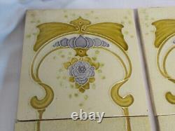 SET x 10 ART NOUVEAU FIREPLACE TILES RELIEF MOULDED ANTIQUE STYLISED FLORAL