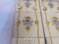 SET x 10 ART NOUVEAU FIREPLACE TILES RELIEF MOULDED ANTIQUE STYLISED FLORAL
