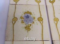 SET x 10 ART NOUVEAU FIREPLACE TILES RELIEF MOULDED ANTIQUE STYLISED FLORAL